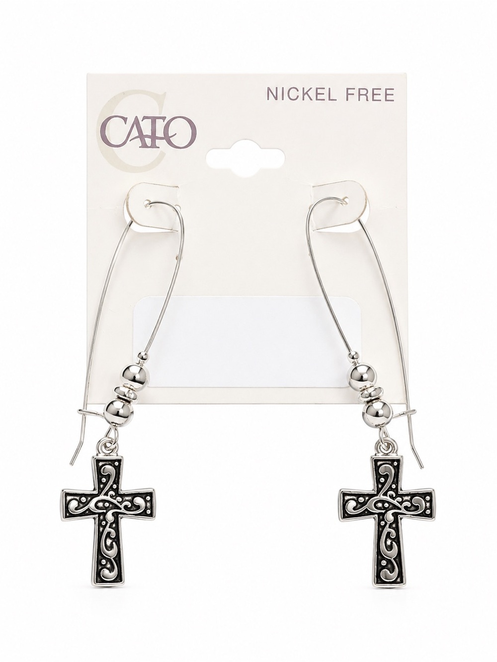 Cato Silver Tone Cross Dangle Earrings Nickel Free Western Boho New on Card